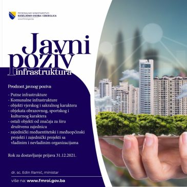 JAVNI   POZIV za podnošenje prijava za programe pomoći održivog povratka „Izgradnja i sanacija infrastrukturnih i drugih objekata od značaja za širu društvenu zajednicu u mjestima povratka  na prostoru Bosne i Hercegovine u periodu 2022. i 2023 godine”